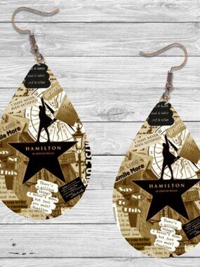 Hamilton Broadway Musical Earrings: Wooden Teardrop Hypoallergenic Earrings